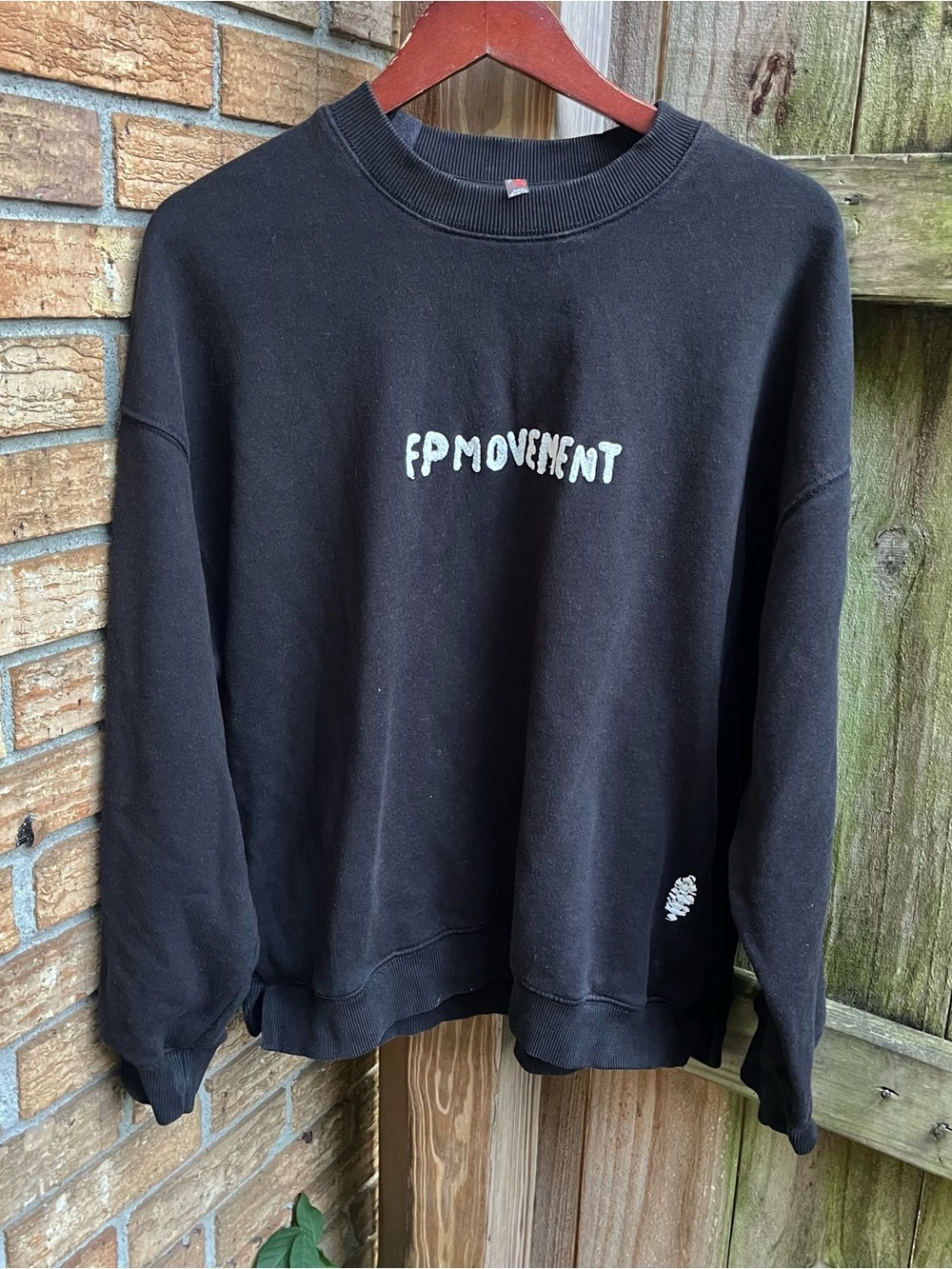 FP Movement by Free People Black Crew Sweatshirt with Embroidered Logo